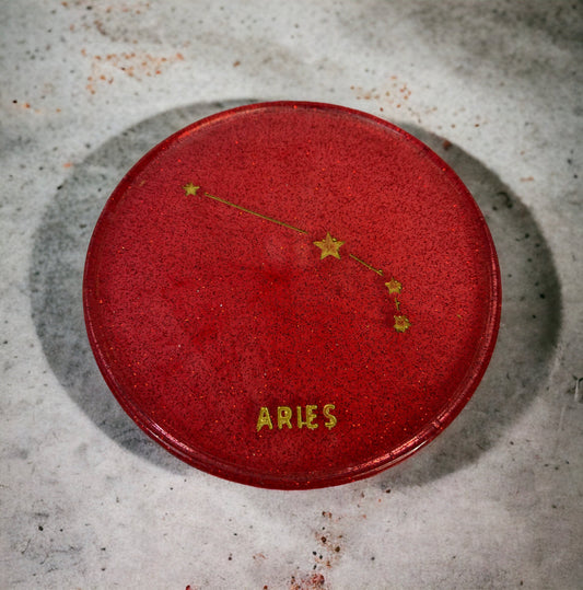 Red Aries zodiac coaster with constellation design